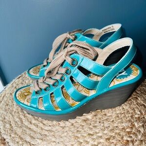 Fly London Yita Lace Up Leather Wedge Sandals